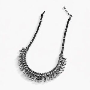 DESIGNER-INSPIRED Statement Necklace Gunmetal Crystal Fringe Bib